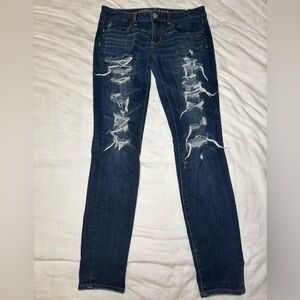 American Eagle Outfitters Dark Blue Distressed Skinny Jeans
